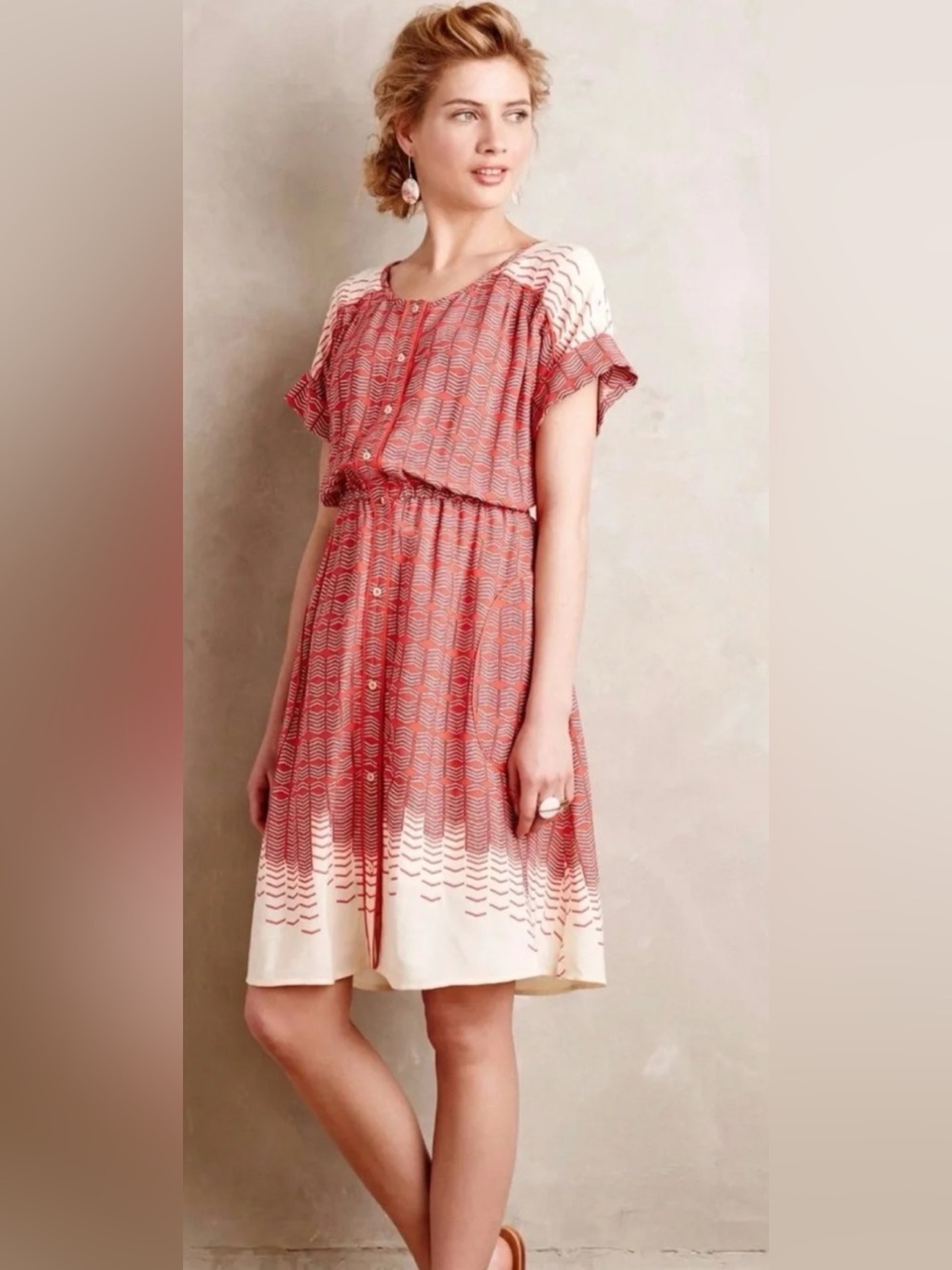 Anthropologie Maeve Veronia Red Flowy Shirtdress Size XS